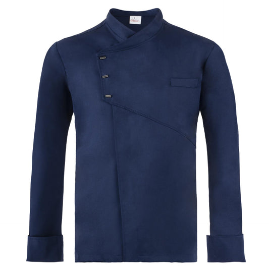 Giacca Emanuel Blu Giacca Cuoco Manica Lunga Tencel No Stiro Traspirante