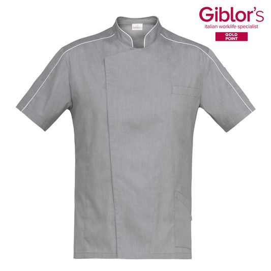 Casacca Uomo Valerio Manica Corta Grigio Tessuto Leggero Casacca Dentista Giacca Chef Leggera