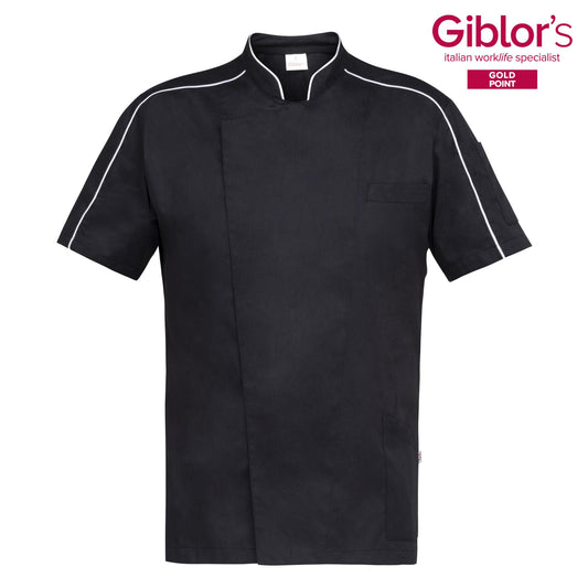 Casacca Uomo Valerio Manica Corta Nero Tessuto Leggero Casacca Dentista Giacca Chef Leggera