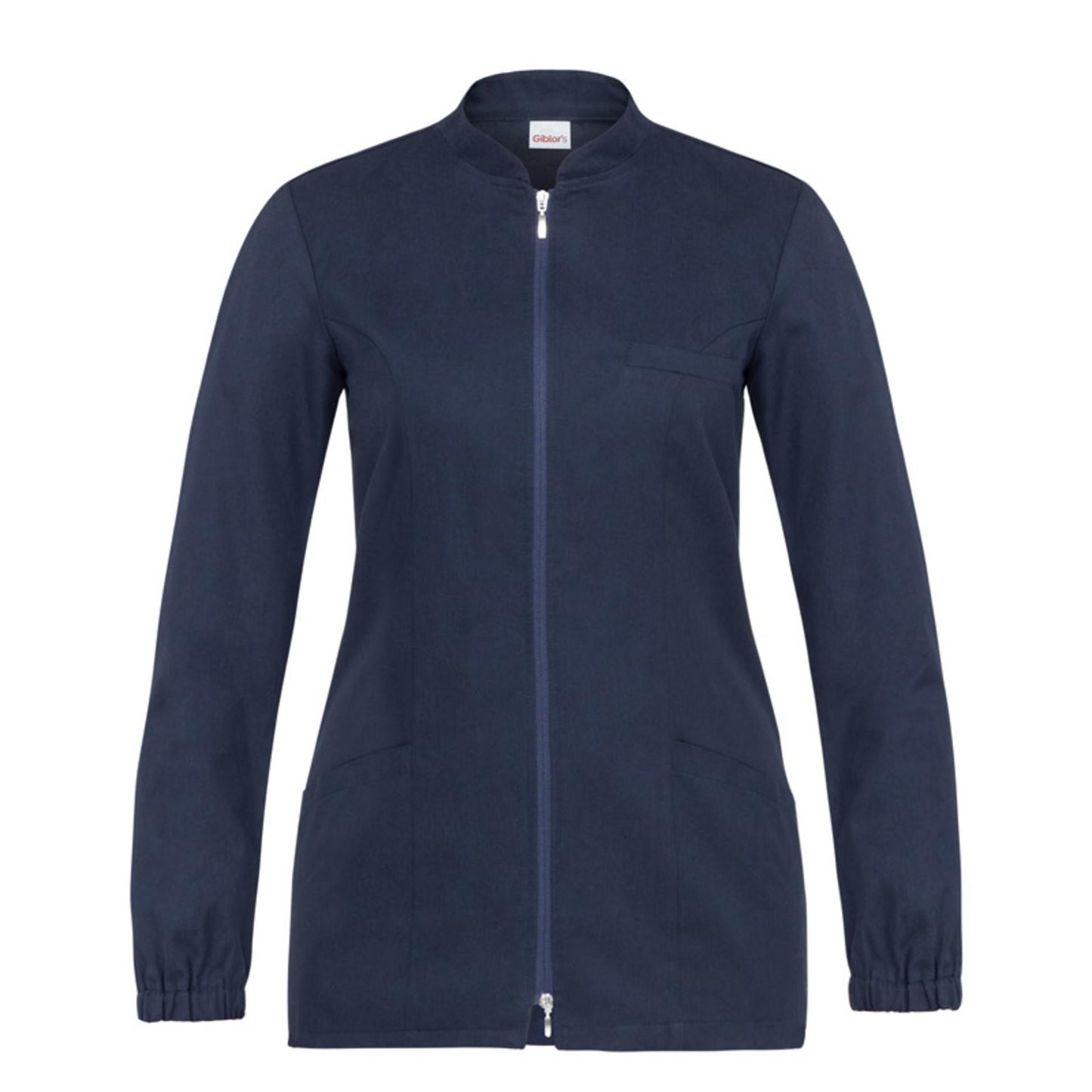 Casacca Donna Alice Blu Manica Lunga Cotone Casacca Infermiera Zip Lunga