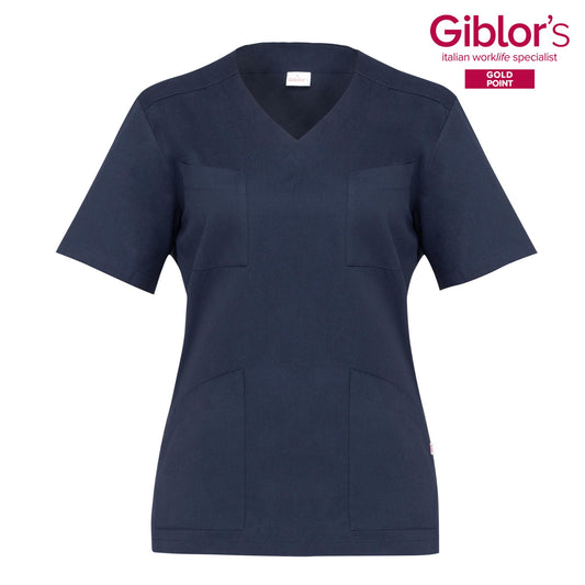 Casacca Milena Blu Collo a V Casacca Donna Infermiera Asa Oss Cotone Casacca Economica