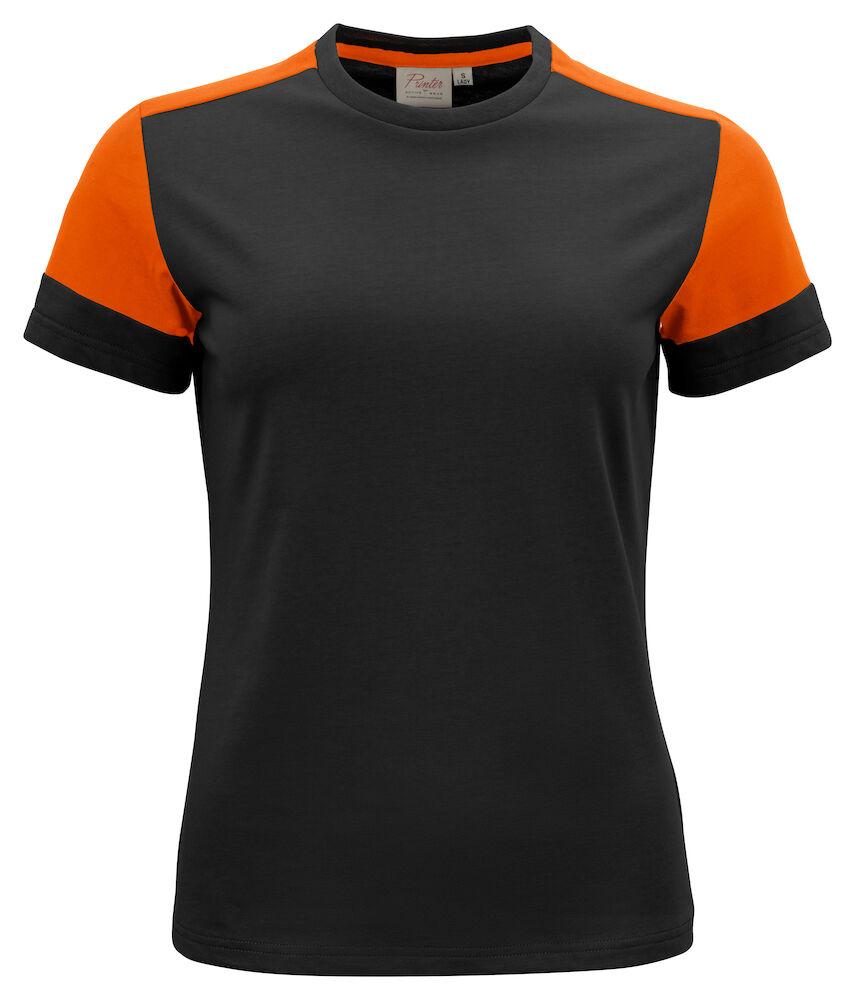 T-shirt Bicolore Prime Nero Arancio Maglietta Donna Misto Cotone Organico Poliestere Riciclato Ecosostenibile