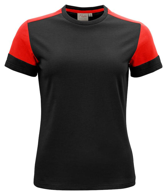 T-shirt Bicolore Prime Nero Rosso Maglietta Donna Misto Cotone Organico Poliestere Riciclato Ecosostenibile