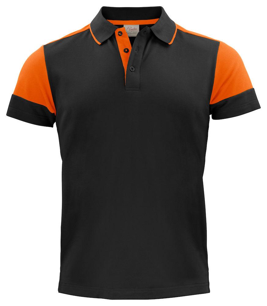 Polo Bicolore Prime Nero Arancio Maglietta Misto Cotone Organico Poliestere Riciclato Ecosostenibile