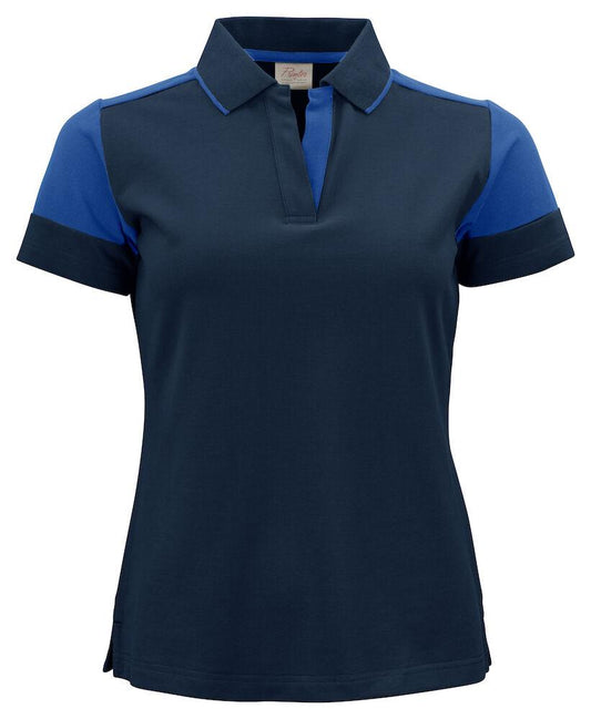 Polo Bicolore Prime Blu Royal Maglietta Donna Misto Cotone Organico Poliestere Riciclato Ecosostenibile