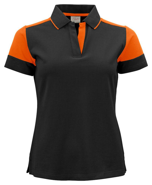 Polo Bicolore Prime Nero Arancio Maglietta Donna Misto Cotone Organico Poliestere Riciclato Ecosostenibile