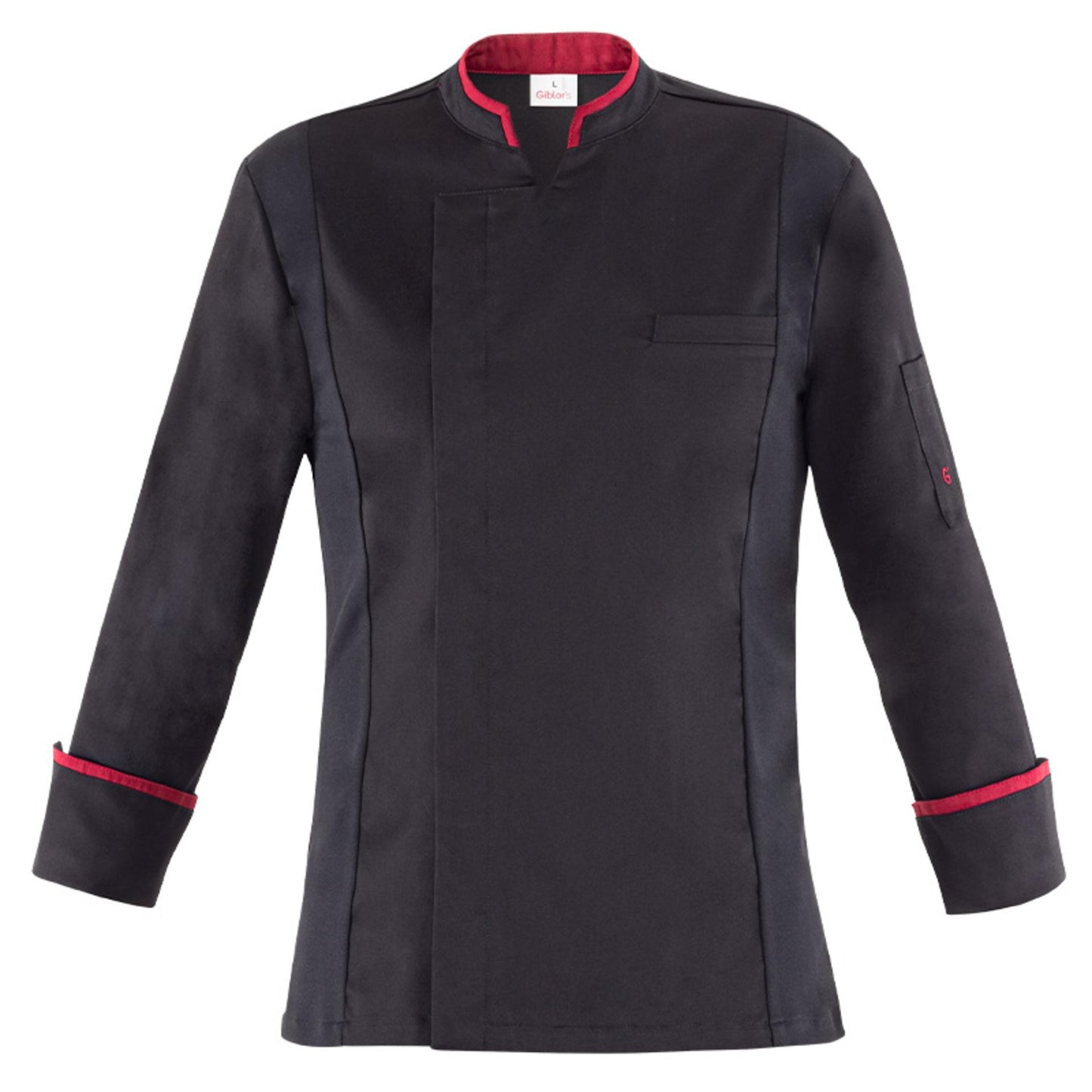 Giacca Alec Nero Giacca Cuoco con Inserti Rossi Elastcizzata