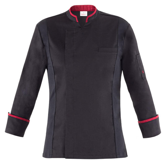 Giacca Alec Nero Giacca Cuoco con Inserti Rossi Elastcizzata