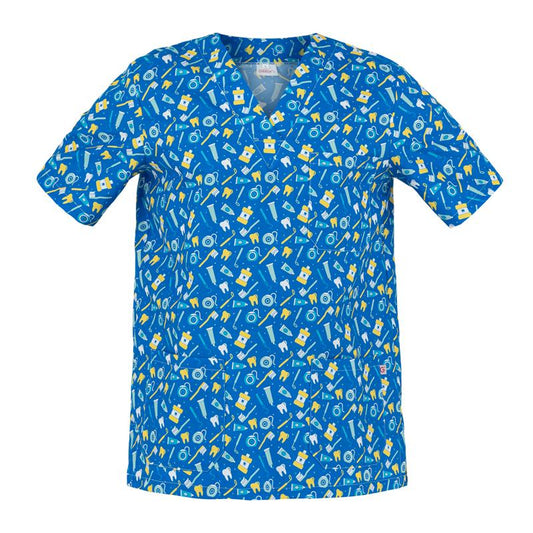 Casacca Piero Fantasia Dentifricio Casacca Collo a V No Stiro Microfibra Superleggera Veterinario Pet Shop Grooming Saloon