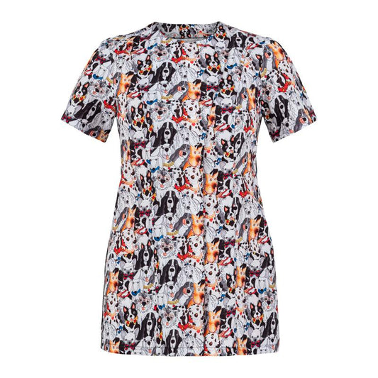 Casacca Elea Fantasia Cani Casacca Donna Manica Corta No Stiro Veterinario Pet Shop Grooming Saloon No Stiro