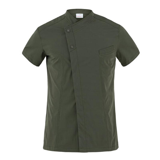 Giacca Harry Verde Militare Casacca Uomo Manica Corta No Stiro Elasticizzata Traspirante Superleggera