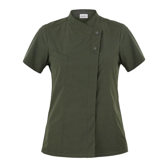 Giacca Megan Verde Militare casacca Donna Manica Corta No Stiro Elasticizzata Traspirante Superleggera