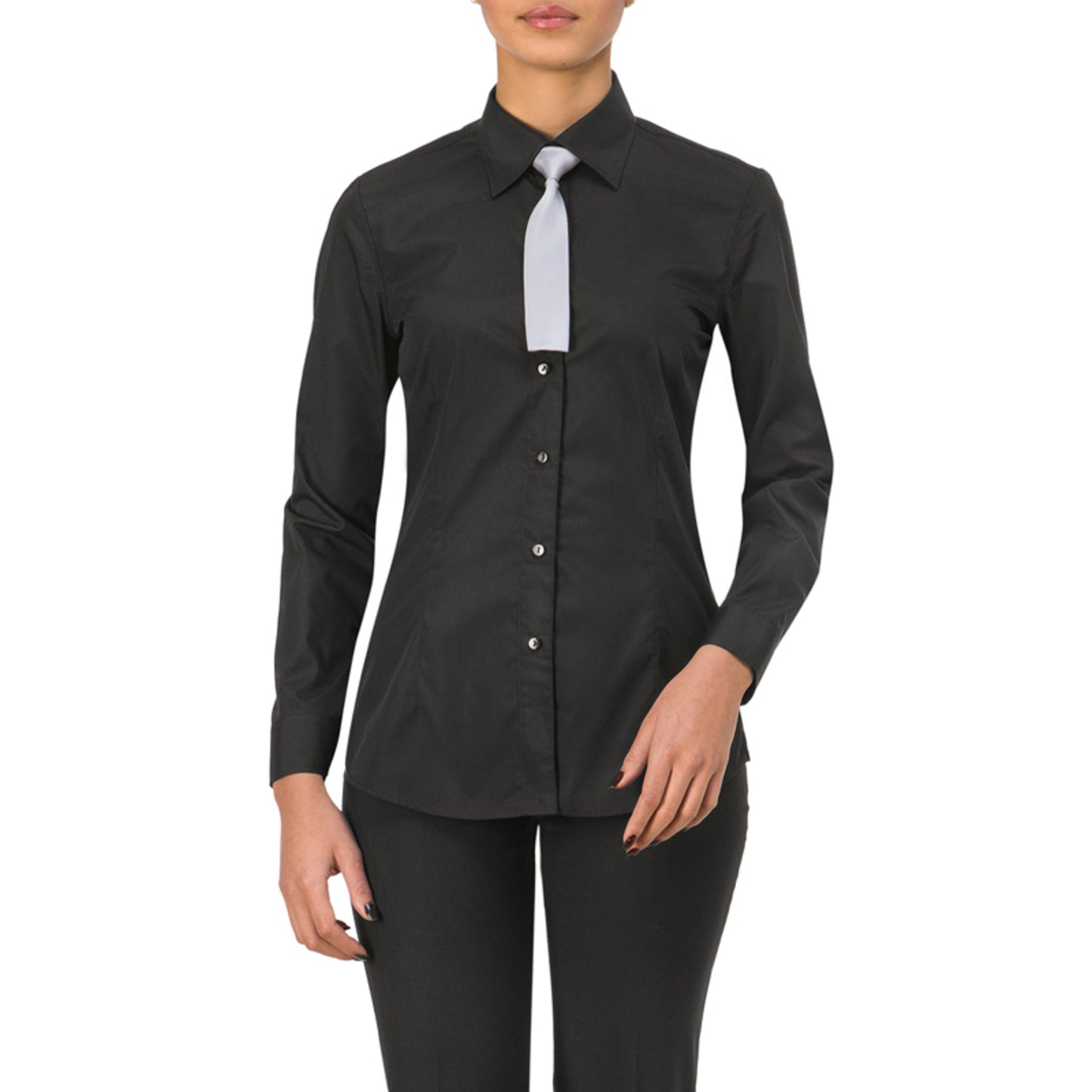 Camicia Fara Nero Camicia Donna Manica Lunga Cameriera Acconciature Estetica Reception Stiro Facile