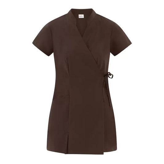 Kimono Donna Paola Marrone Manica Corta Kimono Elasticizzato Estetista Parrucchiera Massaggi