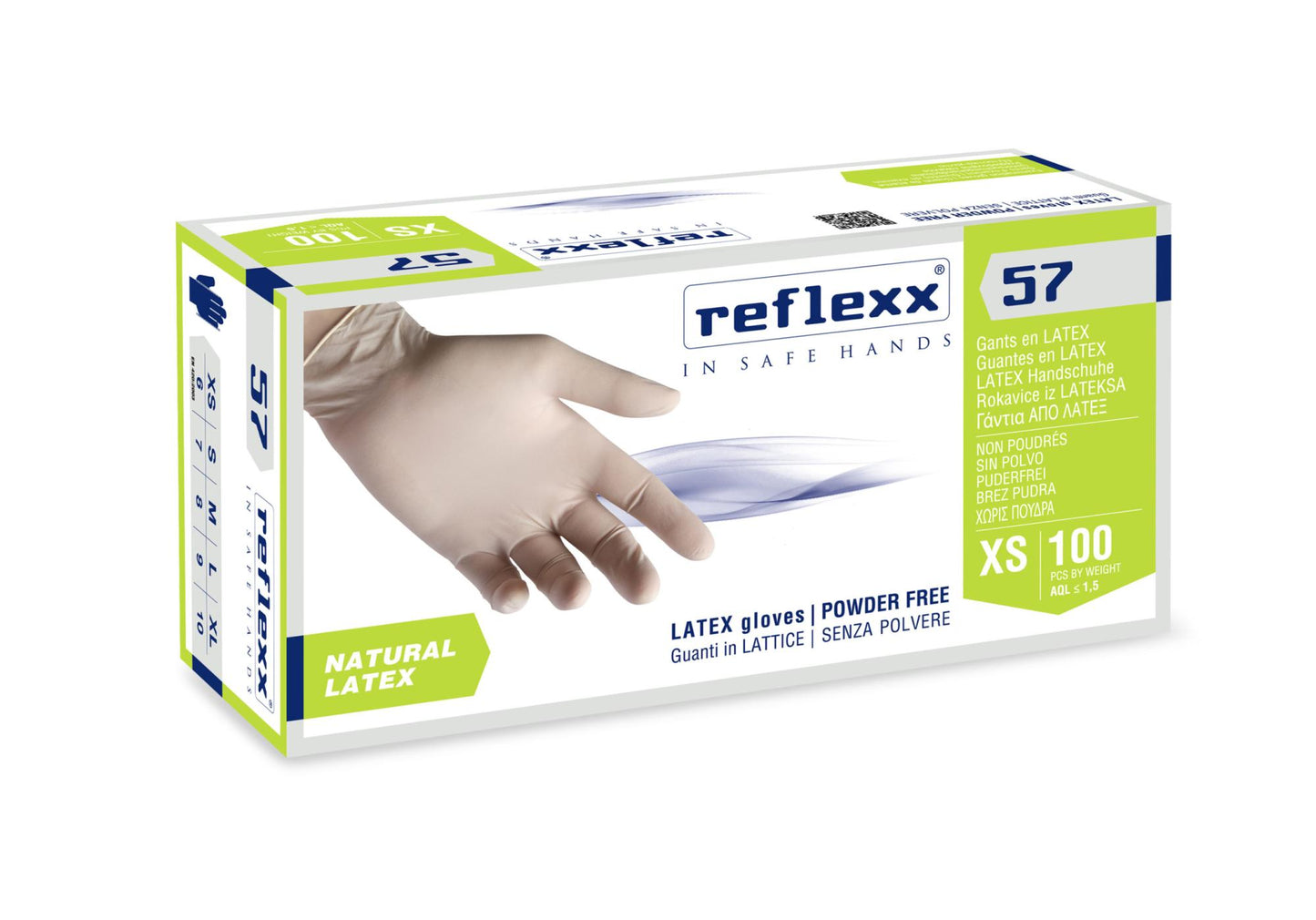 Guanti Lattice con Polvere 100 pz Reflexx 57 Guanti uso medico Cat.3 contro rischio chimico e biologico Guanti uso alimentare