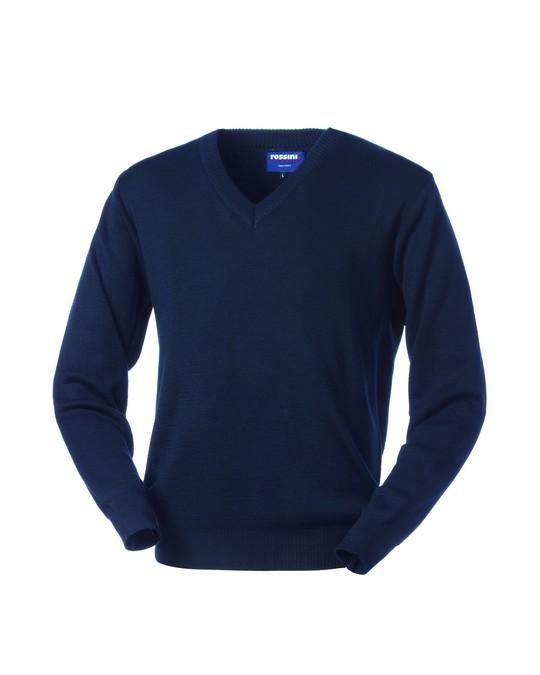 Maglione Collo a V Blu Maglioncino Misto Lana