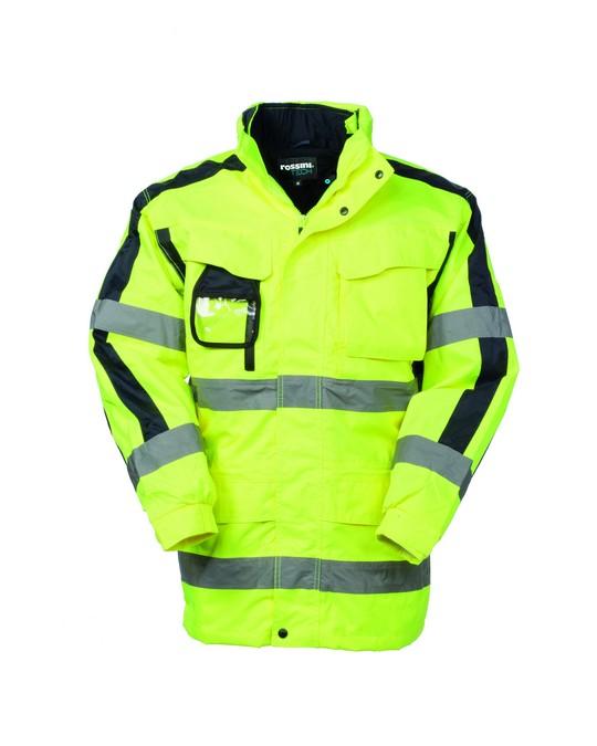 Parka Fresnel Hi-Vis Giallo/Blu Giaccone Imbottito da Lavoro Alta Visibilità da Cantiere Asfaltatore Lavori Stradali