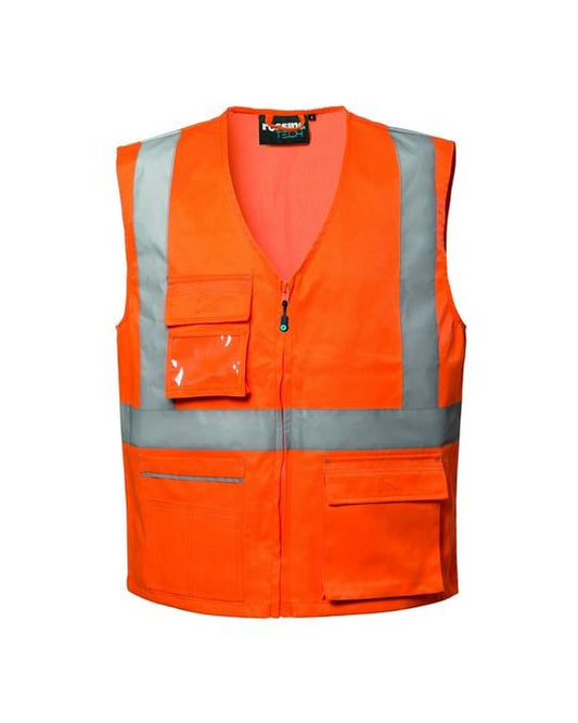 Gilet Ken Hi-Vis Arancio Gilet Multitasche da Lavoro Alta Visibilità da Cantiere Asfaltatore Lavori Stradali