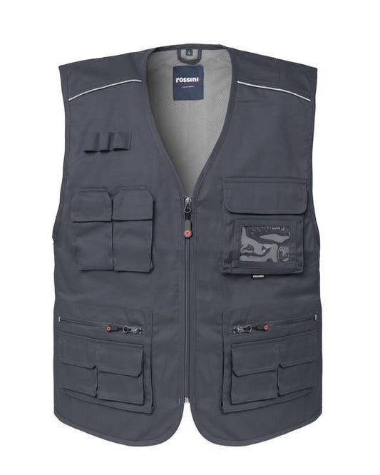 Gilet Florida Grigio Melange Gilet Multitasche da Lavoro Tempo Libero Elettricista Pescatore Installatore