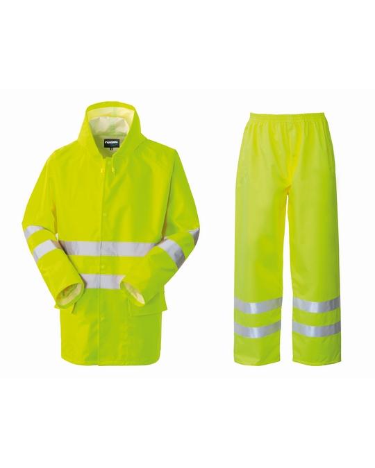 Completo Anti-pioggia Hi-Vis Giallo Giacca Pantalone Impermeabili da Lavoro Alta Visibilità da Cantiere Asfaltatore Lavori Stradali