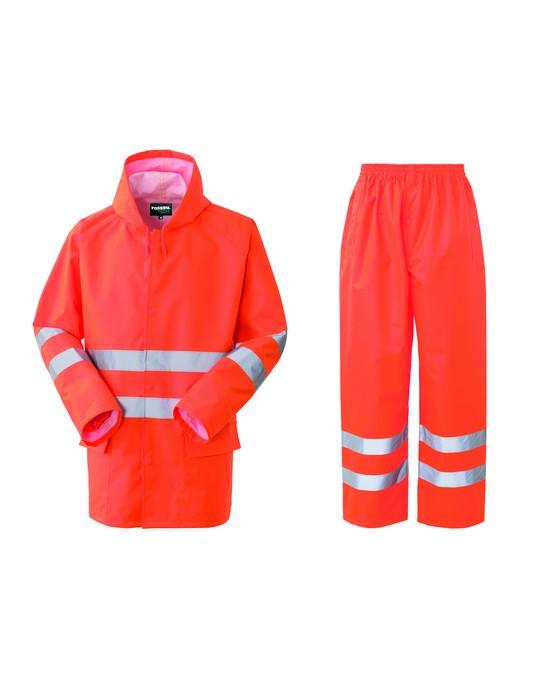 Completo Anti-pioggia Hi-Vis Arancio Giacca Pantalone Impermeabili da Lavoro Alta Visibilità da Cantiere Asfaltatore Lavori Stradali