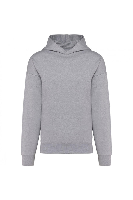 Felpa Kariban Oversize Grigio Melange Felpa Unisex con Cappuccio Tascone Marsupio Spalle Cadenti