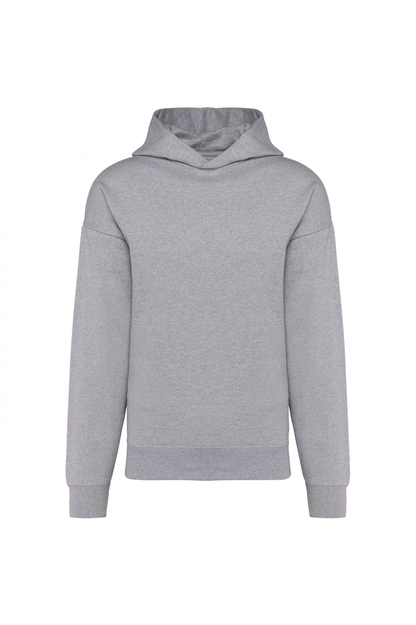 Felpa Kariban Oversize Grigio Melange Felpa Unisex con Cappuccio Tascone Marsupio Spalle Cadenti