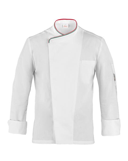 Giacca Patrizio Bianca con Profilo Tricolore Giacca Cuoco Manica Lunga