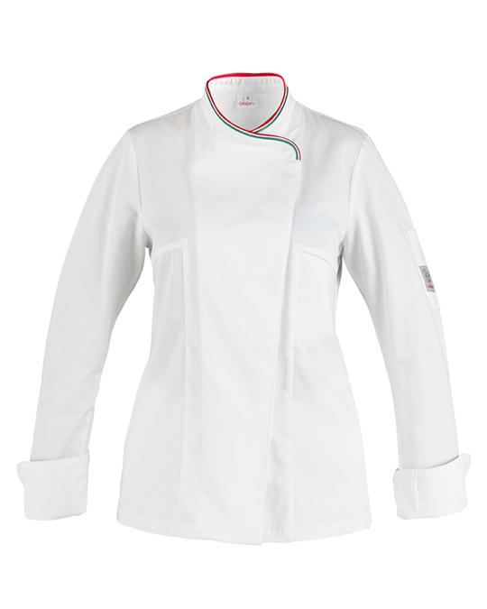 Giacca Susi Bianco con Profilo Tricolore Giacca Cuoco Maniche Lunghe con Profilo
